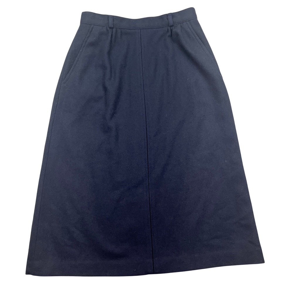 College Town Wool Skirt A-Line Midi Career Wear Pockets Navy Blue Sz 25" Office‎